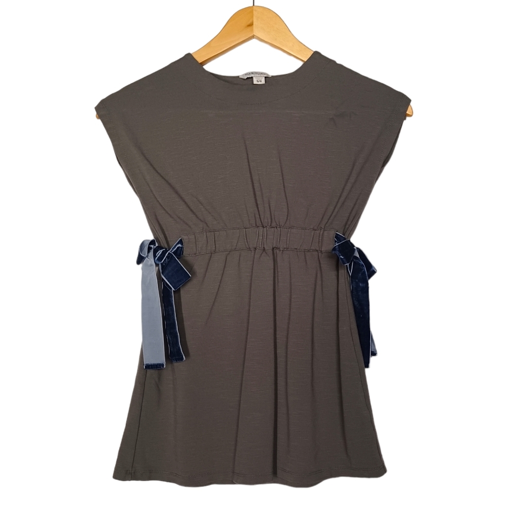 HABITUAL GIRL Blue Velvet Side Tie Gray Girl's Dress Small (5/6)